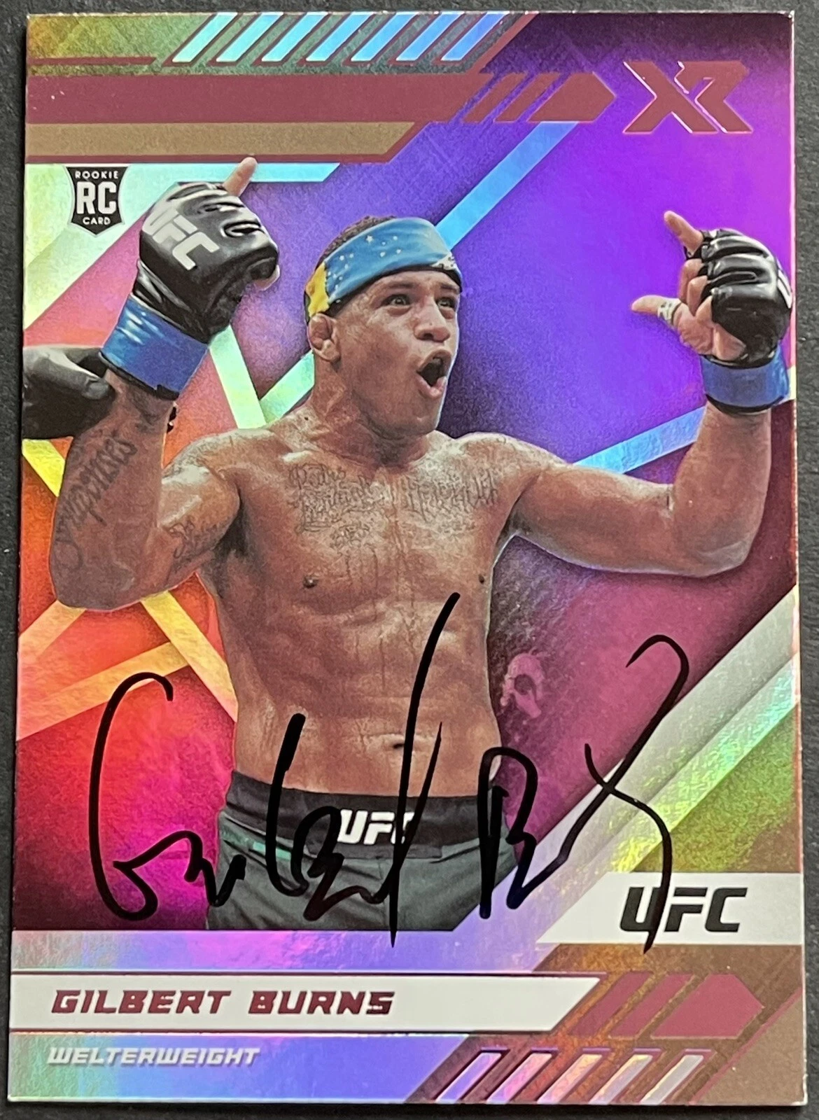Gilbert Burns Signed Autographed 2021 Chronicles XR Pink UFC Card Beckett Coa