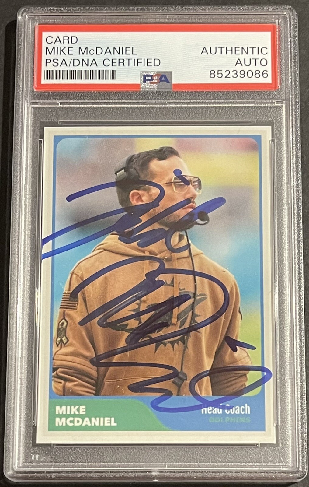 Mike McDaniel Signed Autographed Custom Miami Dolphins Card PSA/DNA Slab