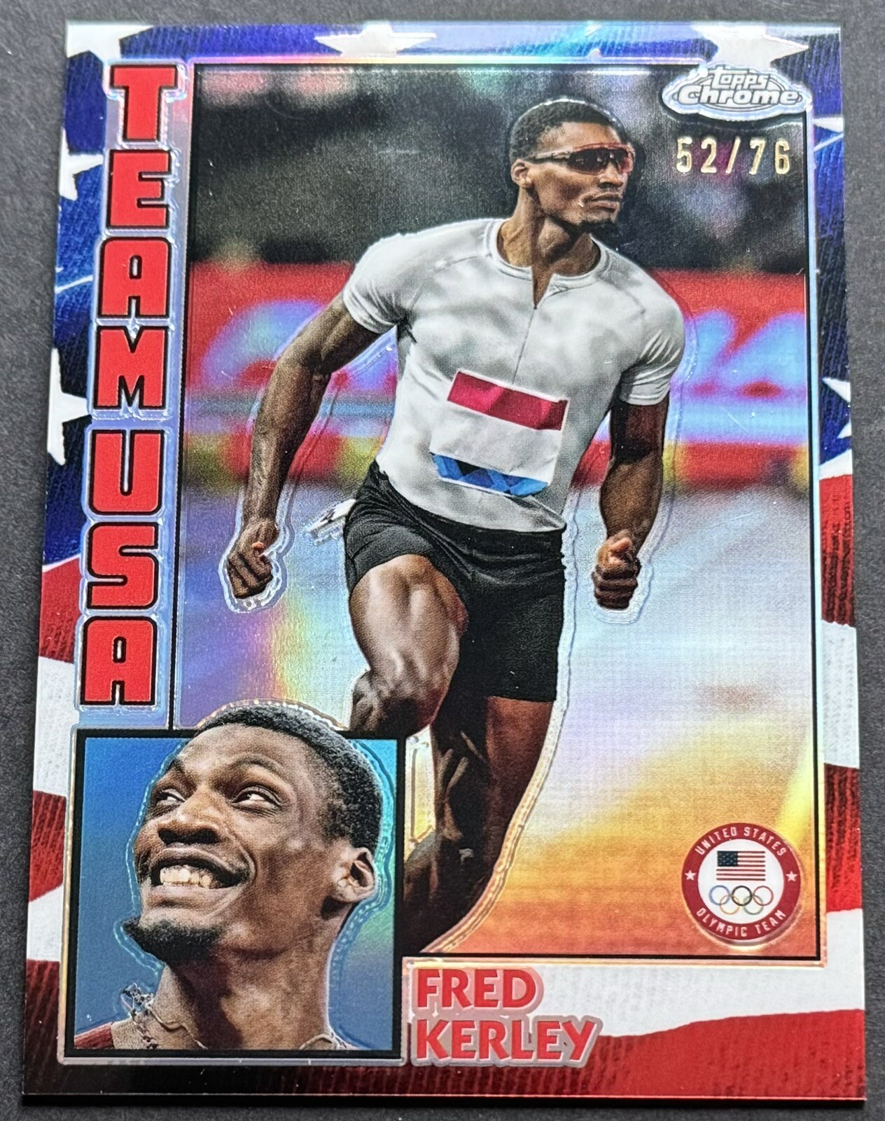 Fred Kerley 2024 Topps Chrome US Olympic Team USA US Flag Refractor #d /76
