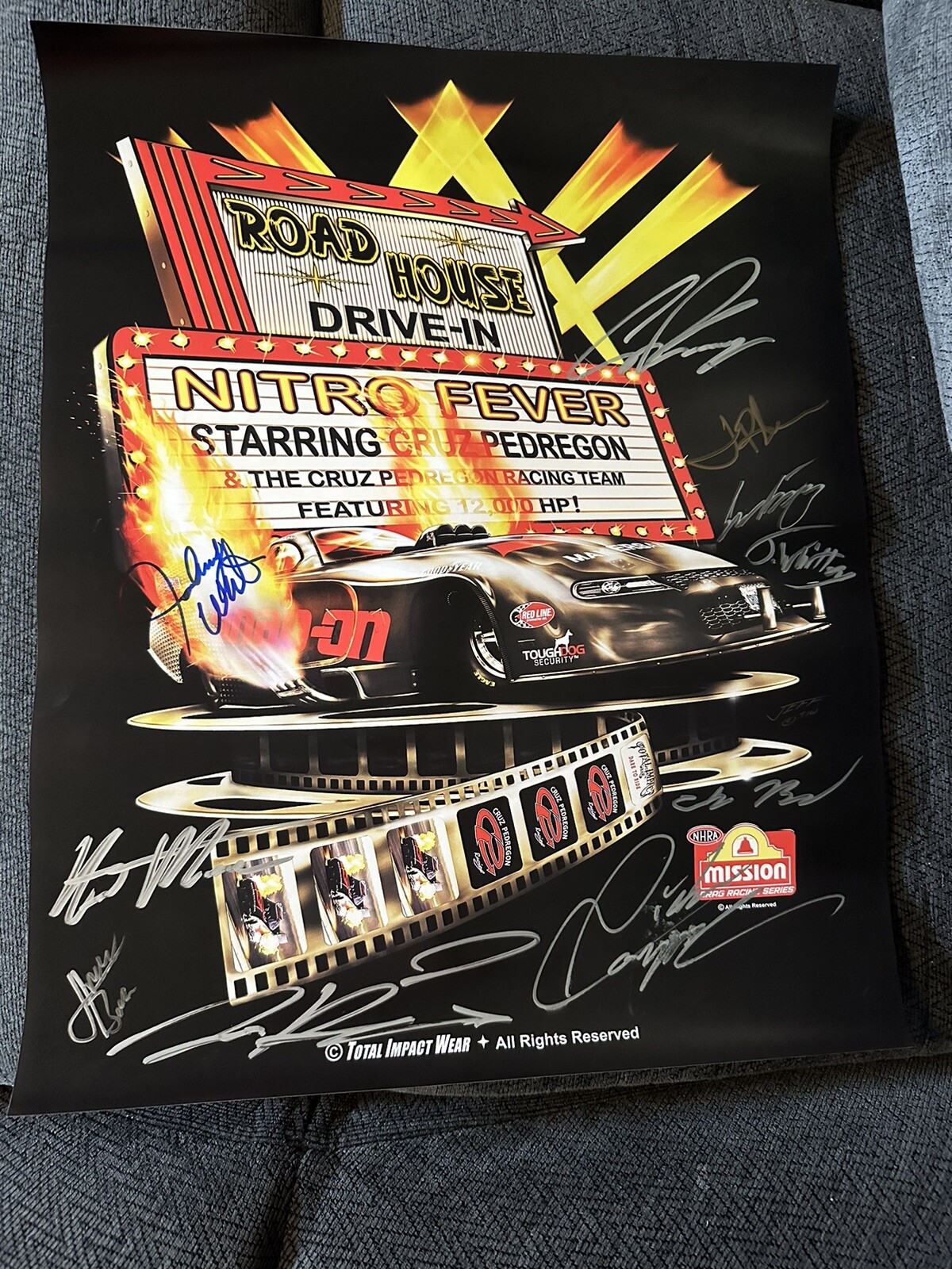NHRA Funny Car Cruz Pedregon & Crew Signed Poster Autographed 2024