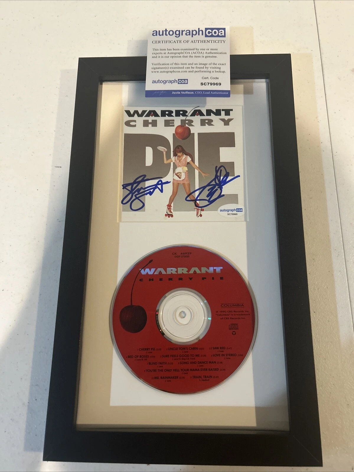 WARRANT SIGNED AUTOGRAPH FRAMED CD DISPLAY ACOA CHERRY PIE ALLEN & SWEET
