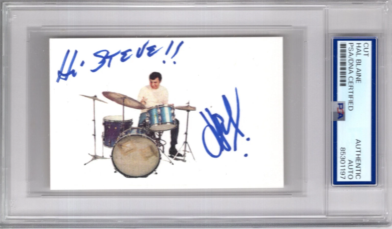 HAL BLAINE HAND SIGNED CUT SIGNATURE     HOF DRUMMER    TO DAVID     PSA SLABBED