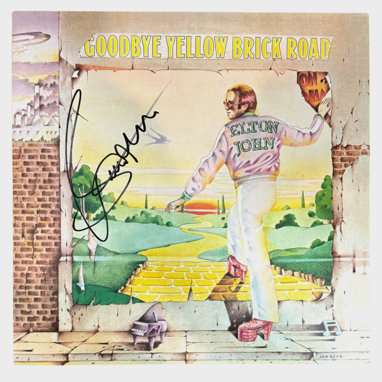 Bernie Taupin Signed Autograph Elton John Goodbye Yellow Brick Road Vinyl BAS