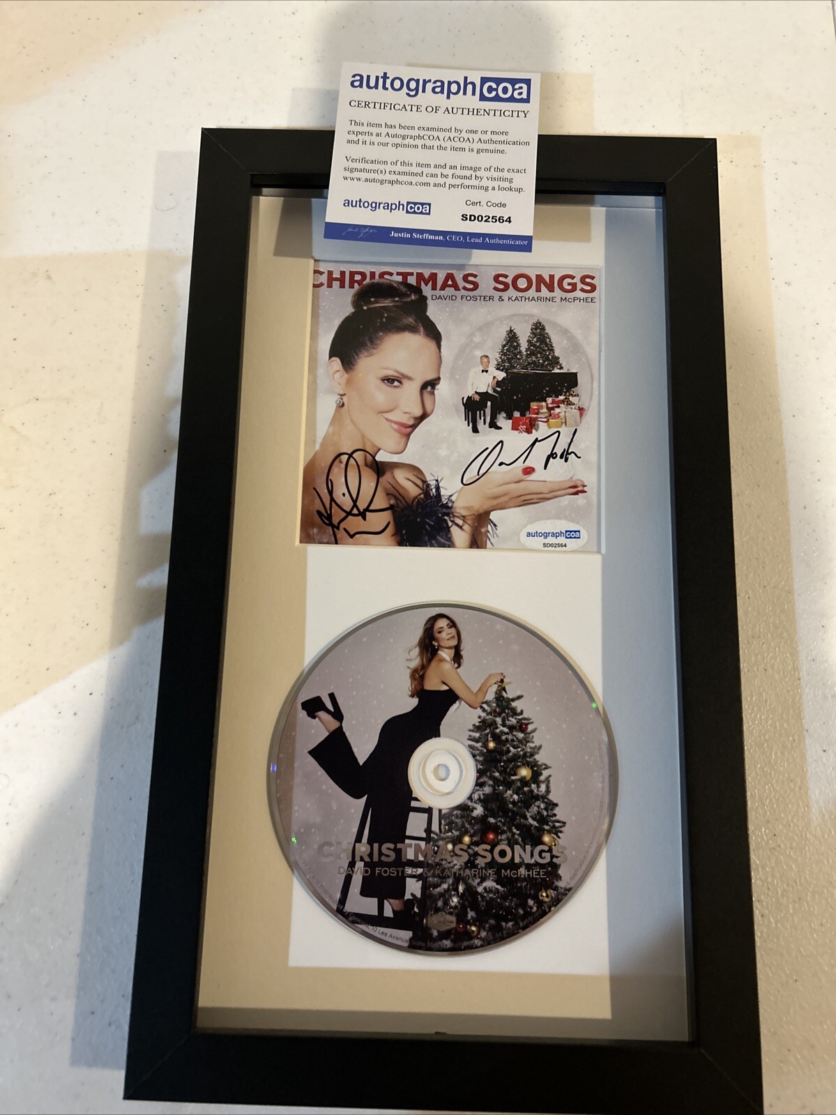 DAVID FOSTER & KATHARINE MCPHEE SIGNED AUTOGRAPH FRAMED CD  ACOA CHRISTMAS SONGS
