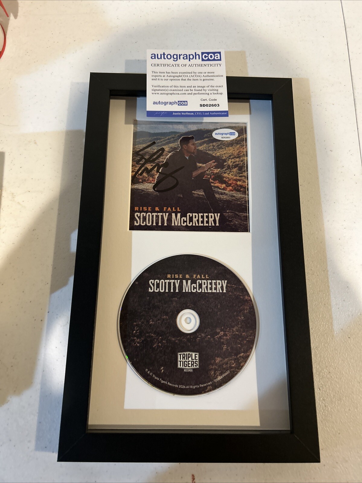 SCOTTY MCCREERY SIGNED AUTOGRAPH FRAMED CD DISPLAY ACOA RISE & FALL COUNTRY STAR