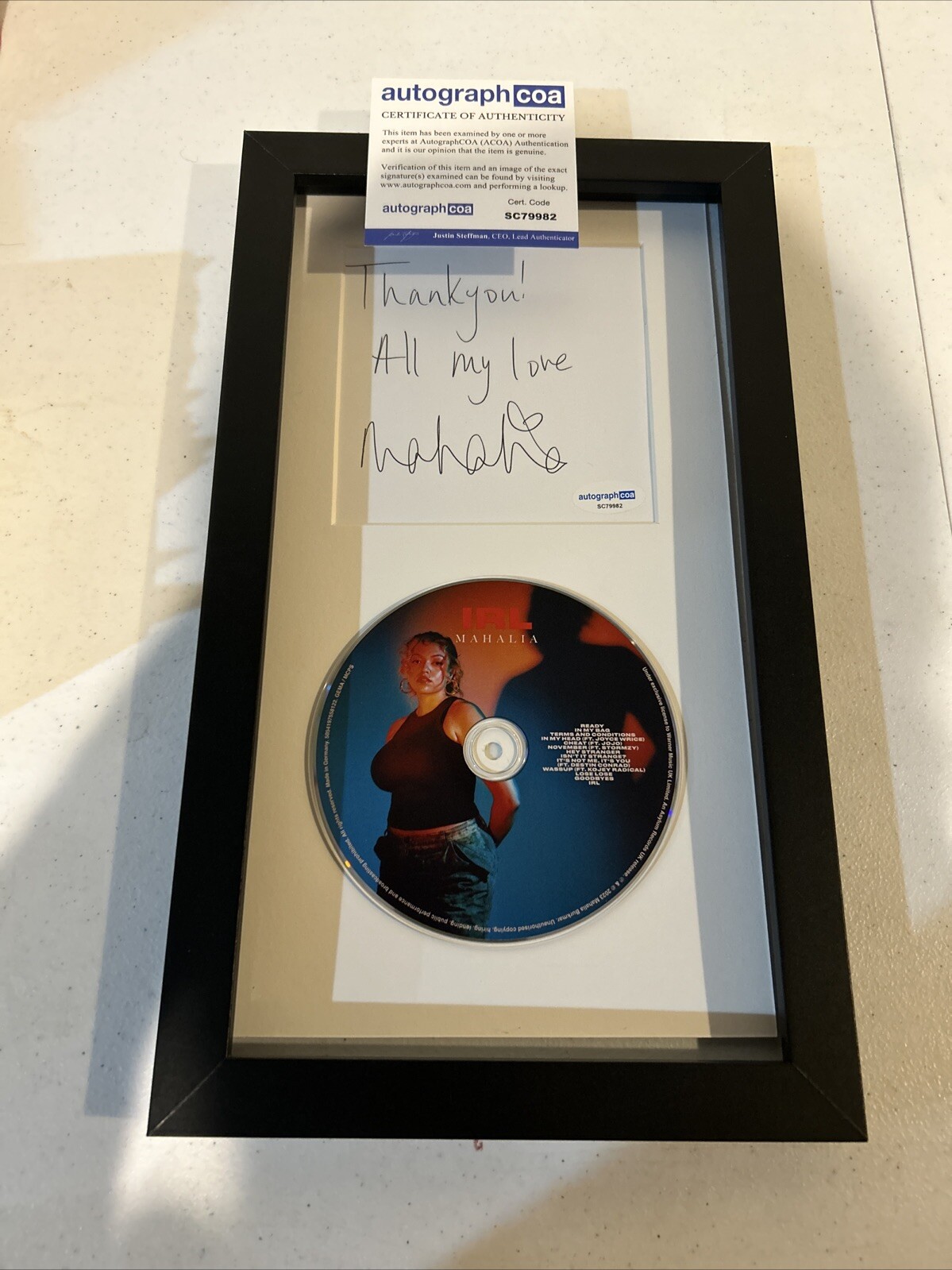 MAHALIA SIGNED AUTOGRAPH FRAMED CD DISPLAY ACOA IRL