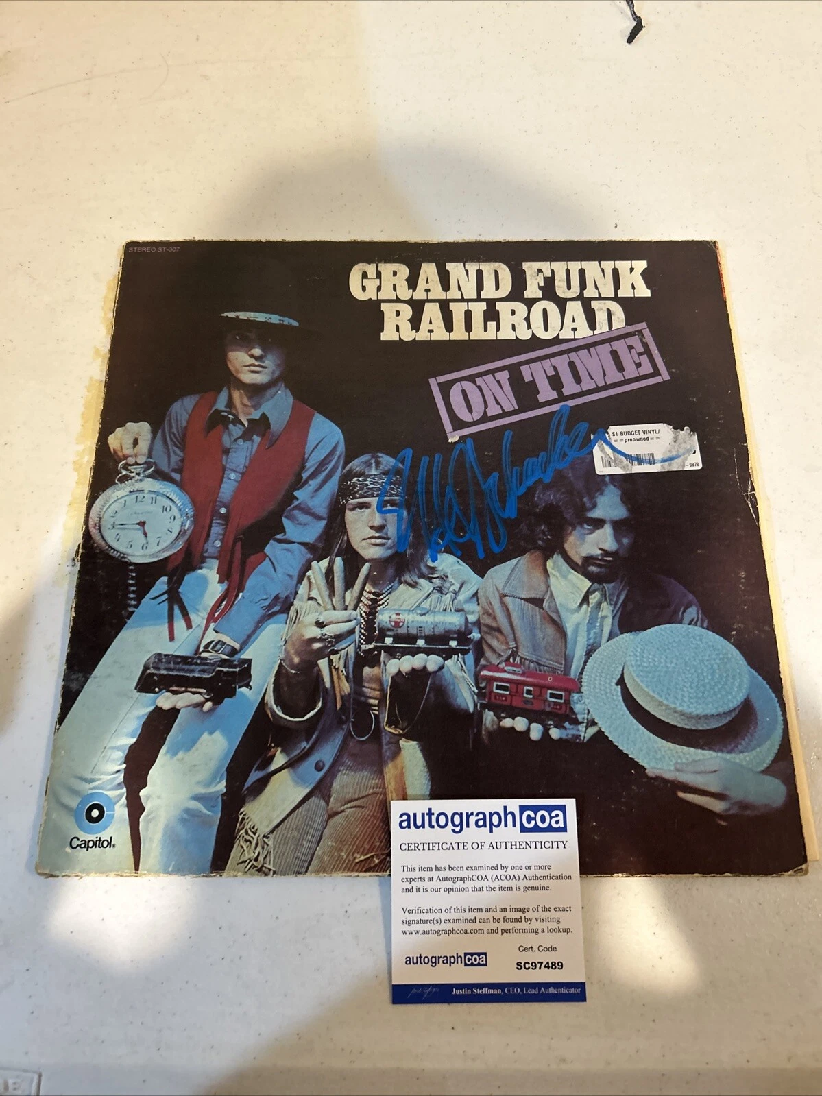 MEL SCHACHER SIGNED AUTOGRAPH VINYL ALBUM ACOA GRAND FUNK RAILROAD ON TIME LP