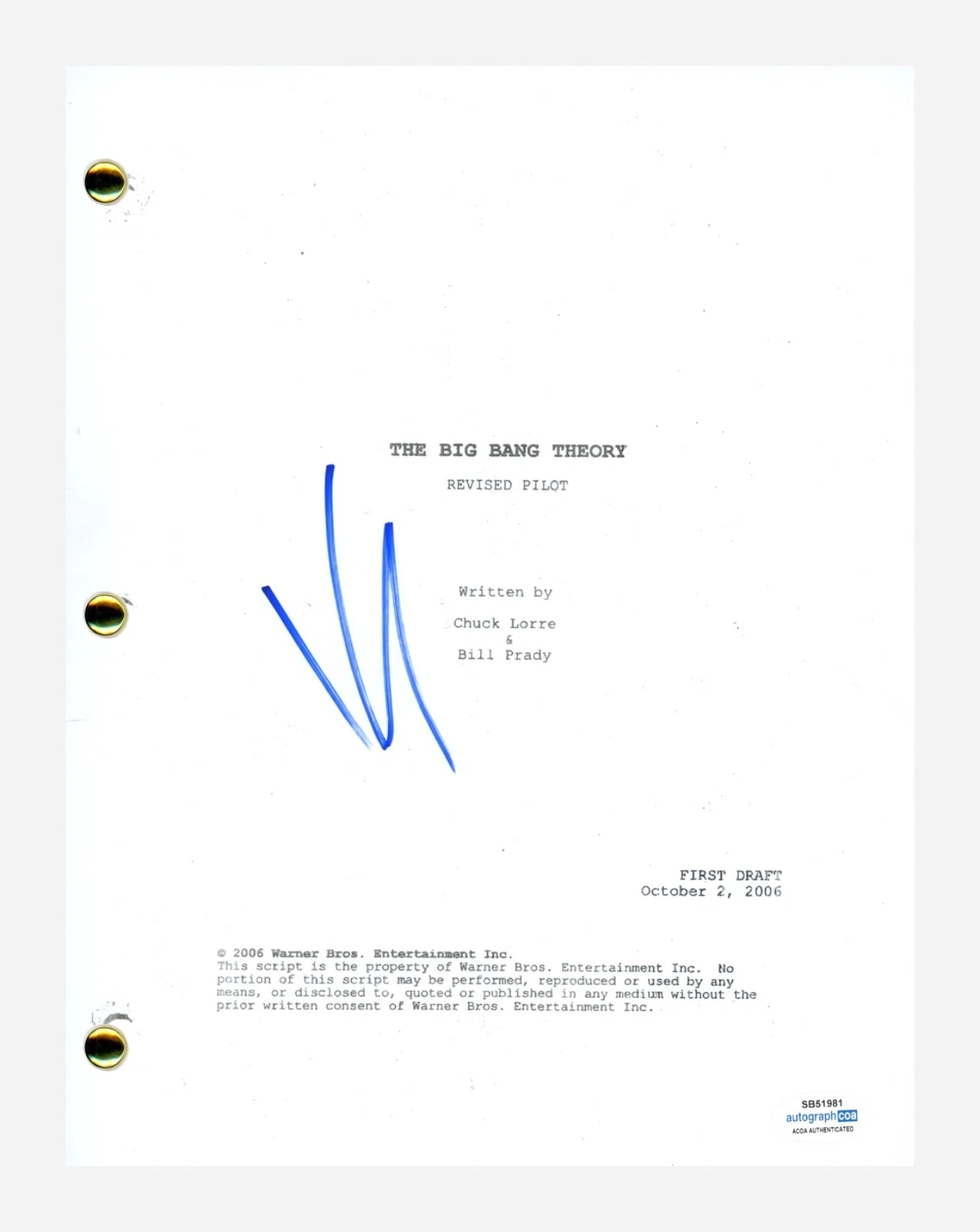 KALEY CUOCO Signed THE BIG BANG THEORY Autograph Pilot Episode Script ACOA COA