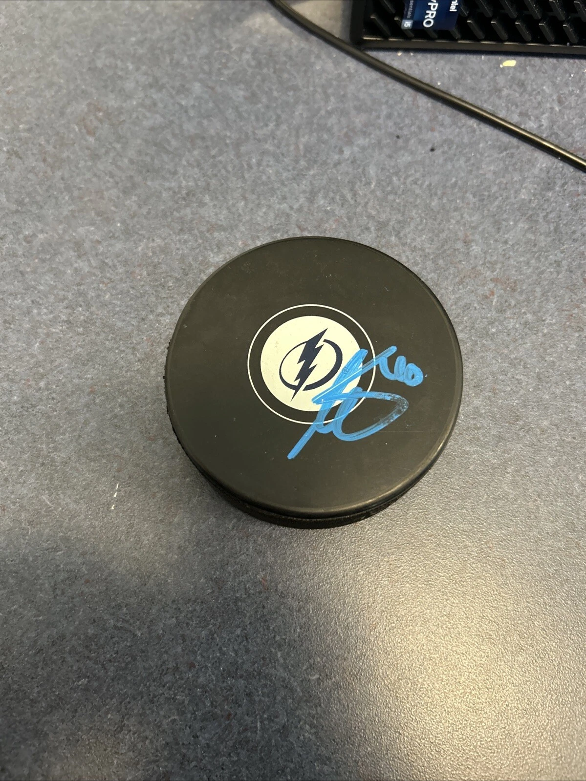 TAMPA BAY LIGHTNING- GABRIEL DUMONT SIGNED AUTOGRAPH LOGO PUCK COA NHL CRUNCH