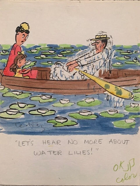 TED KEY SIGNED ORIGINAL 1950's COLOR ARTWORK     WATER LILLIES  HAZEL CARTOONIST