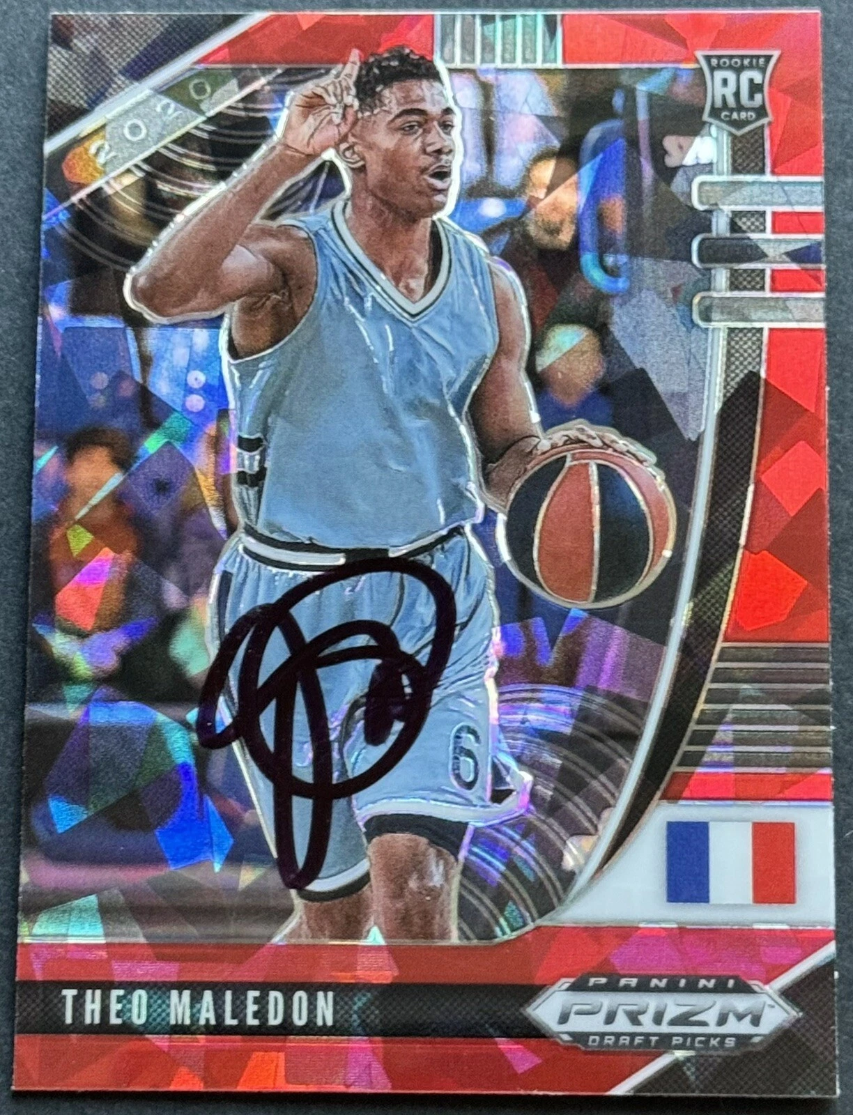 Theo Maleldon Signed 2020-2021 Prizm Red Cracked Ice Rookie Card Beckett COA