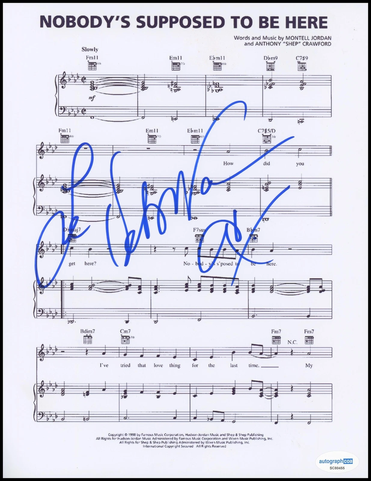 Deborah Cox AUTOGRAPH Signed 'Nobody's Supposed to Be Here' Sheet Music ACOA