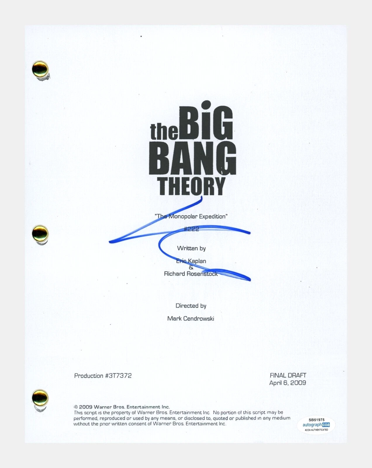 Kaley Cuoco Signed THE BIG BANG THEORY Script Ep222 Full Screenplay ACOA COA
