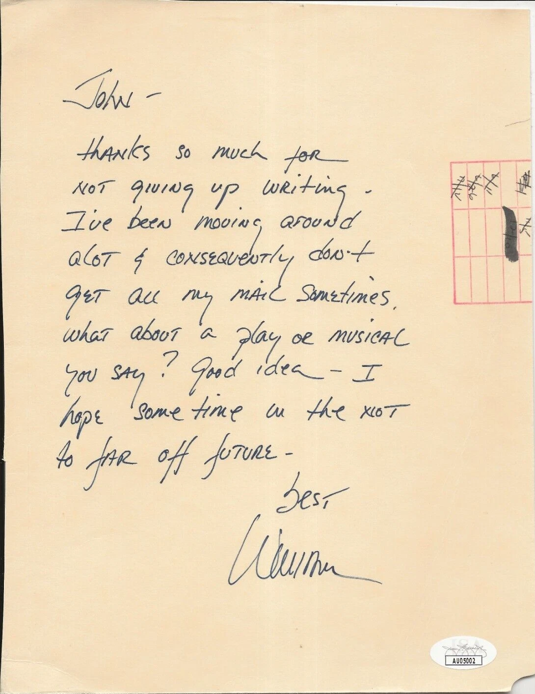 WILLIAM KATT REAL SIGNED HANDWRITTEN NOTE JSA AUTOGRAPHED GREATEST AMERICAN HERO COLLECTIBLE MEMORABILIA