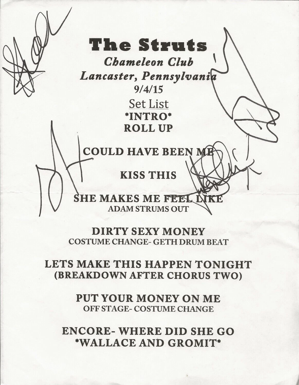 The Struts REAL hand SIGNED Concert Used Setlist COA Autographed Luke Spiller +