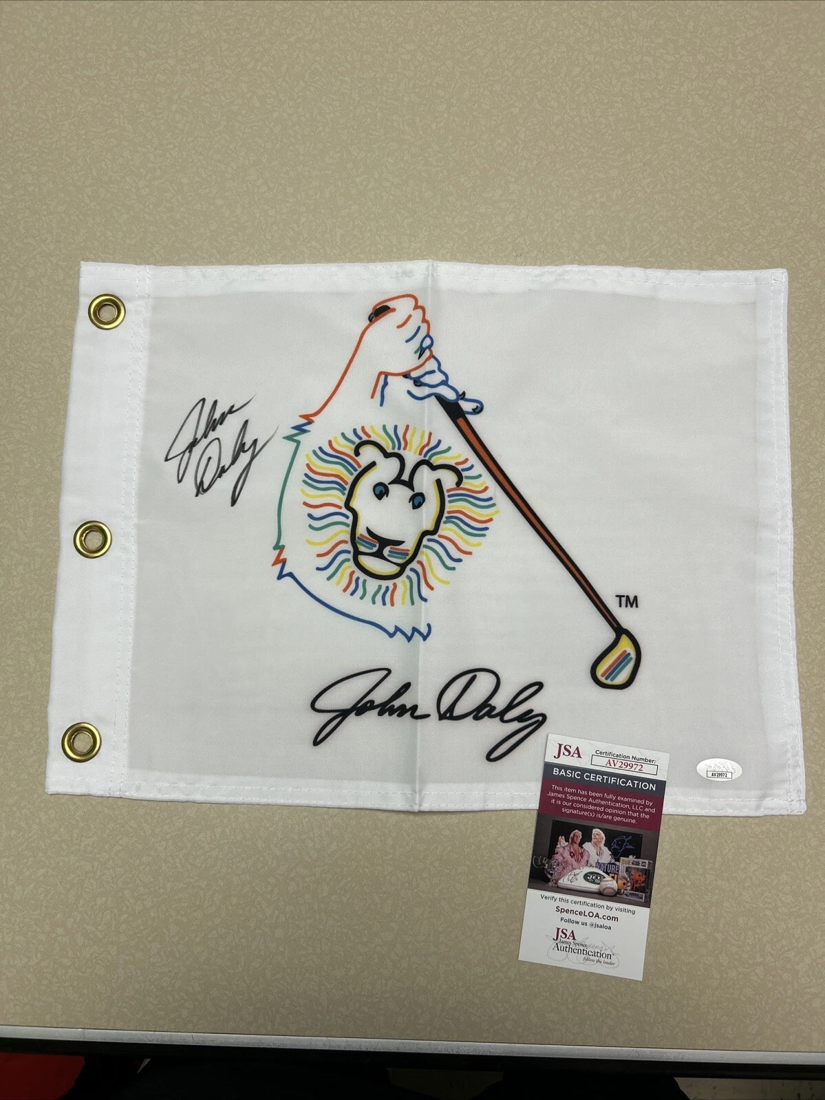 JOHN DALY SIGNED AUTOGRAPH GOLF PIN FLAG JSA COA LOGO