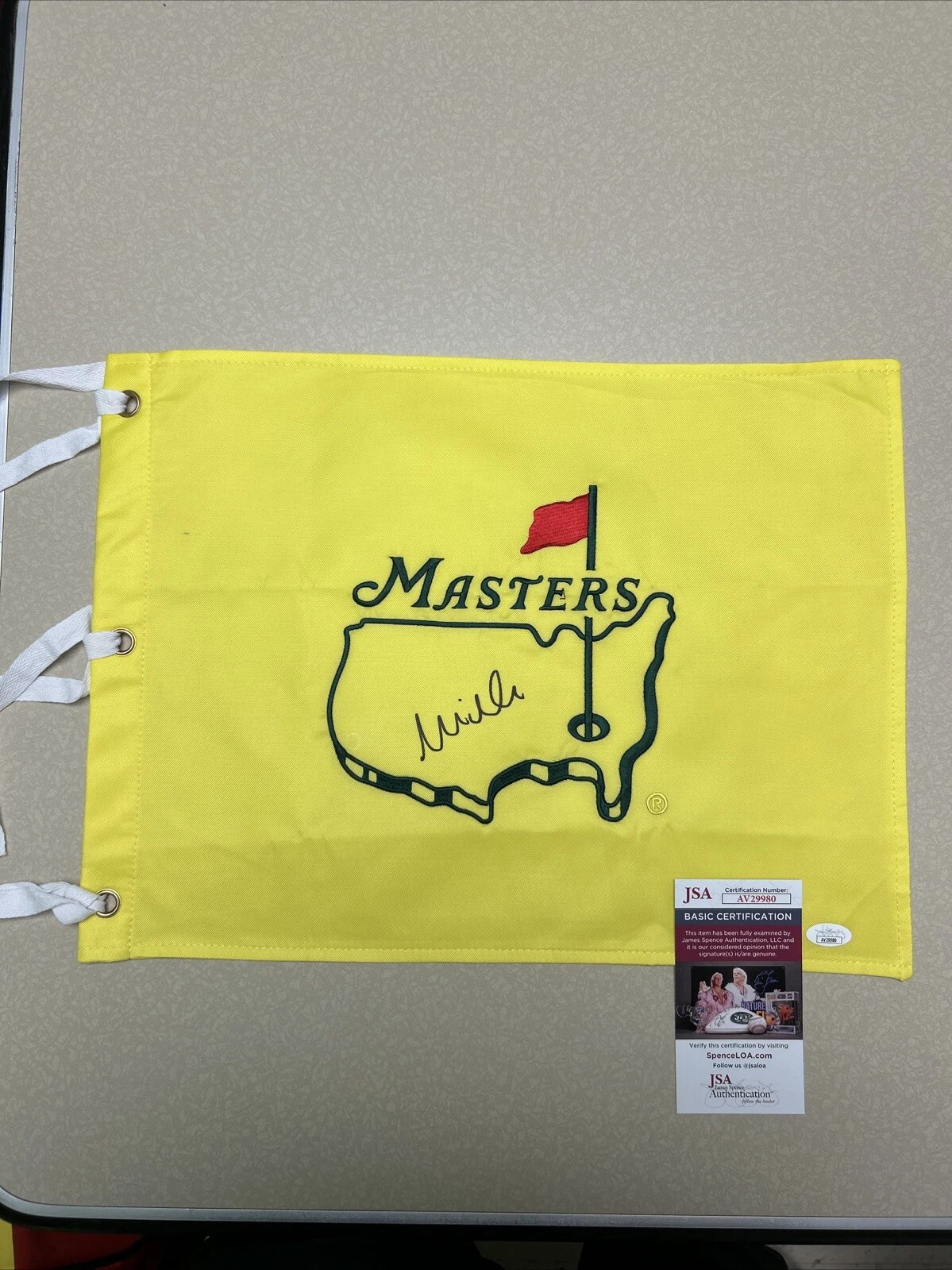 MIKE WEIR SIGNED AUTOGRAPH MASTERS PIN FLAG JSA COA UNDATED 2003 WINNER GOLF PGA