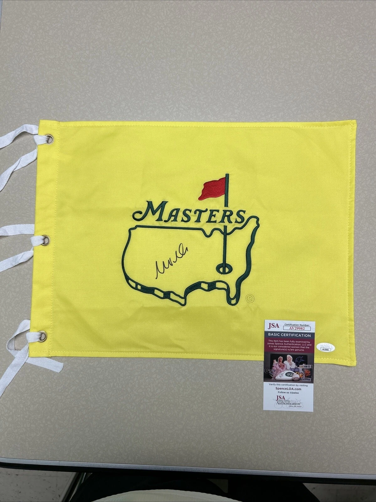 MIKE WEIR SIGNED AUTOGRAPH MASTERS PIN FLAG JSA COA UNDATED 2003 WINNER GOLF PGA