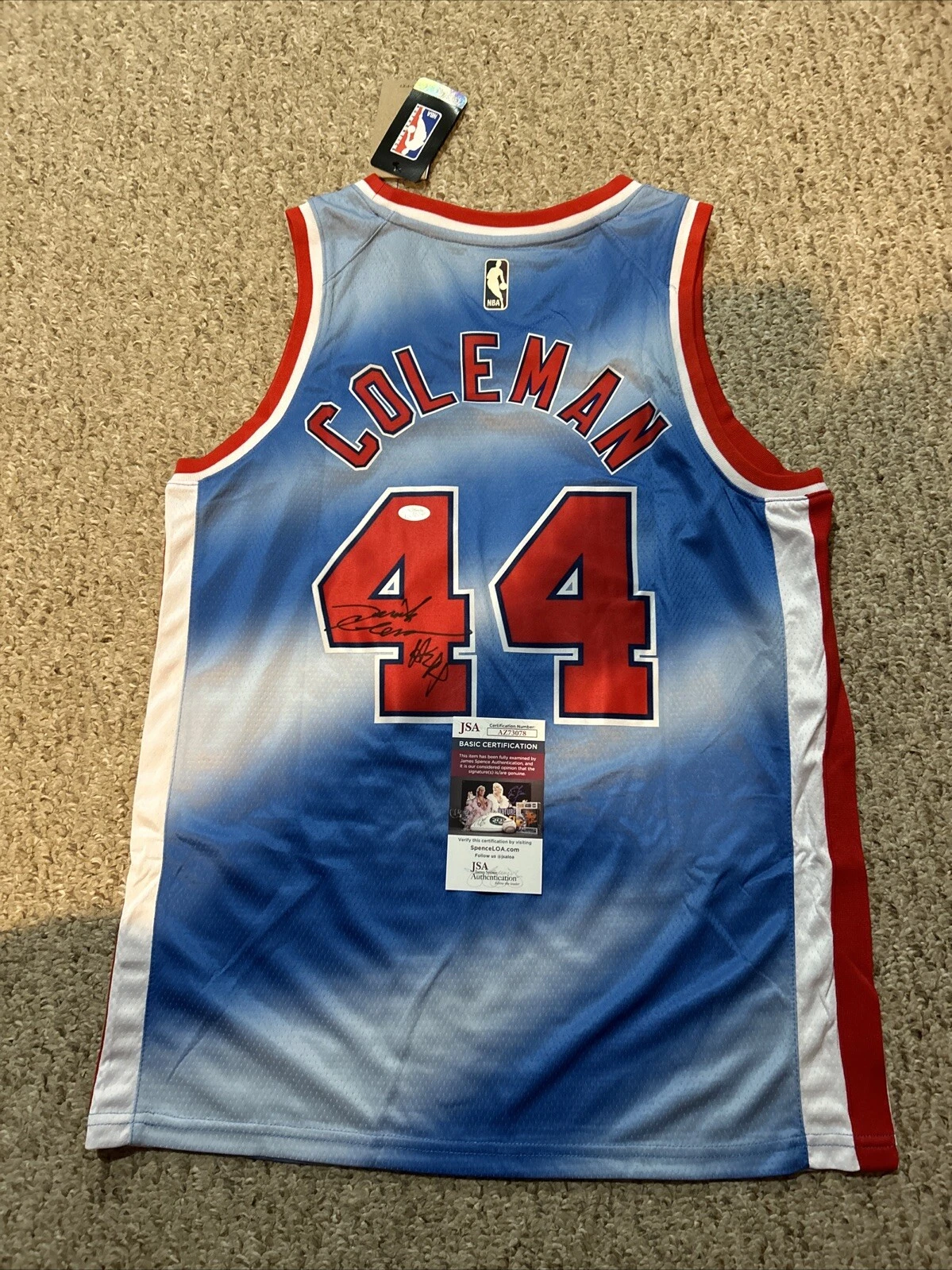 NEW JERSEY NETS- DERRICK COLEMAN SIGNED AUTOGRAPH JERSEY JSA COA #1 PICK CUSE