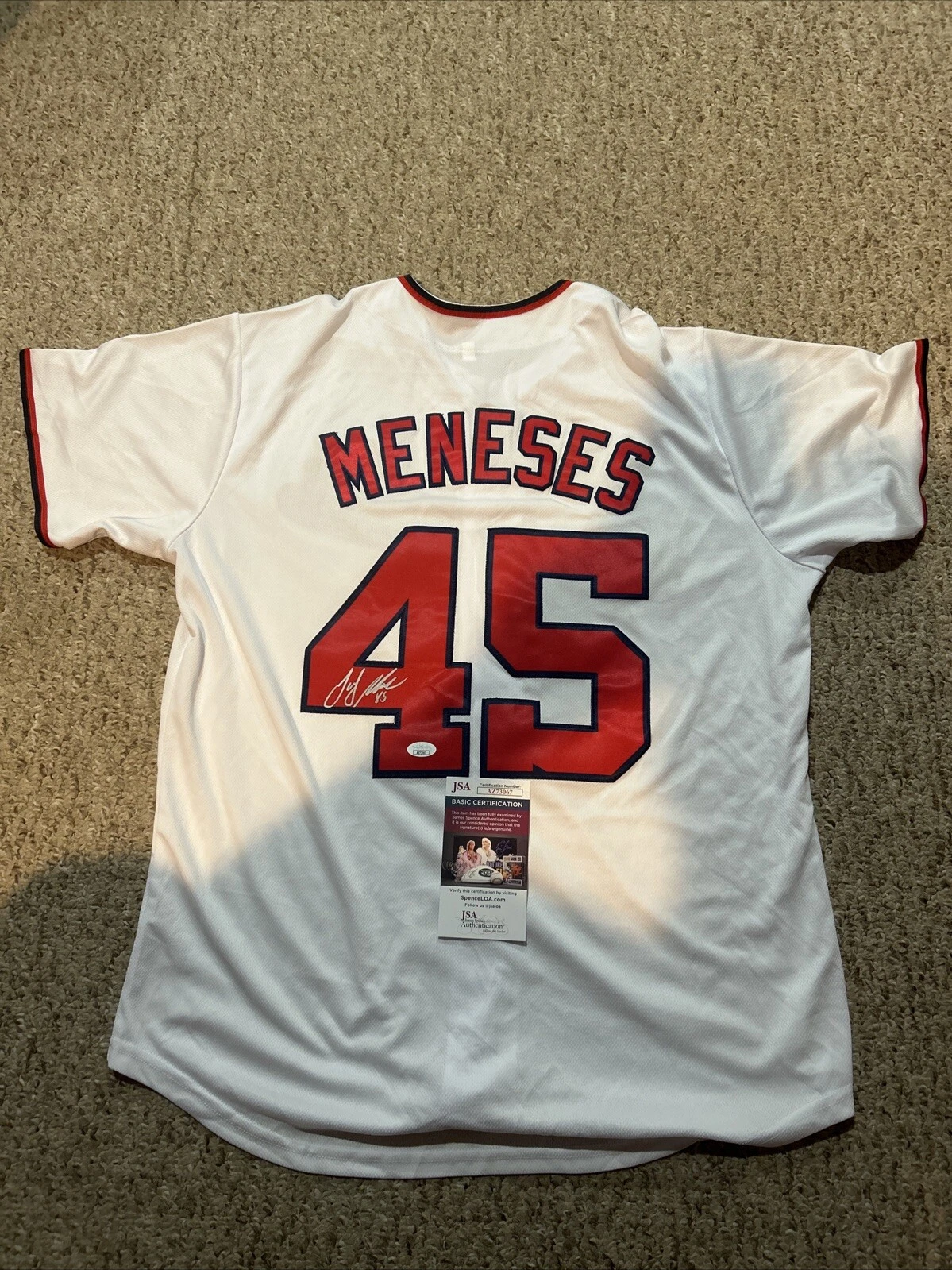 WASHINGTON NATIONALS- JOEY MENESES SIGNED AUTOGRAPH JERSEY JSA COA STAR