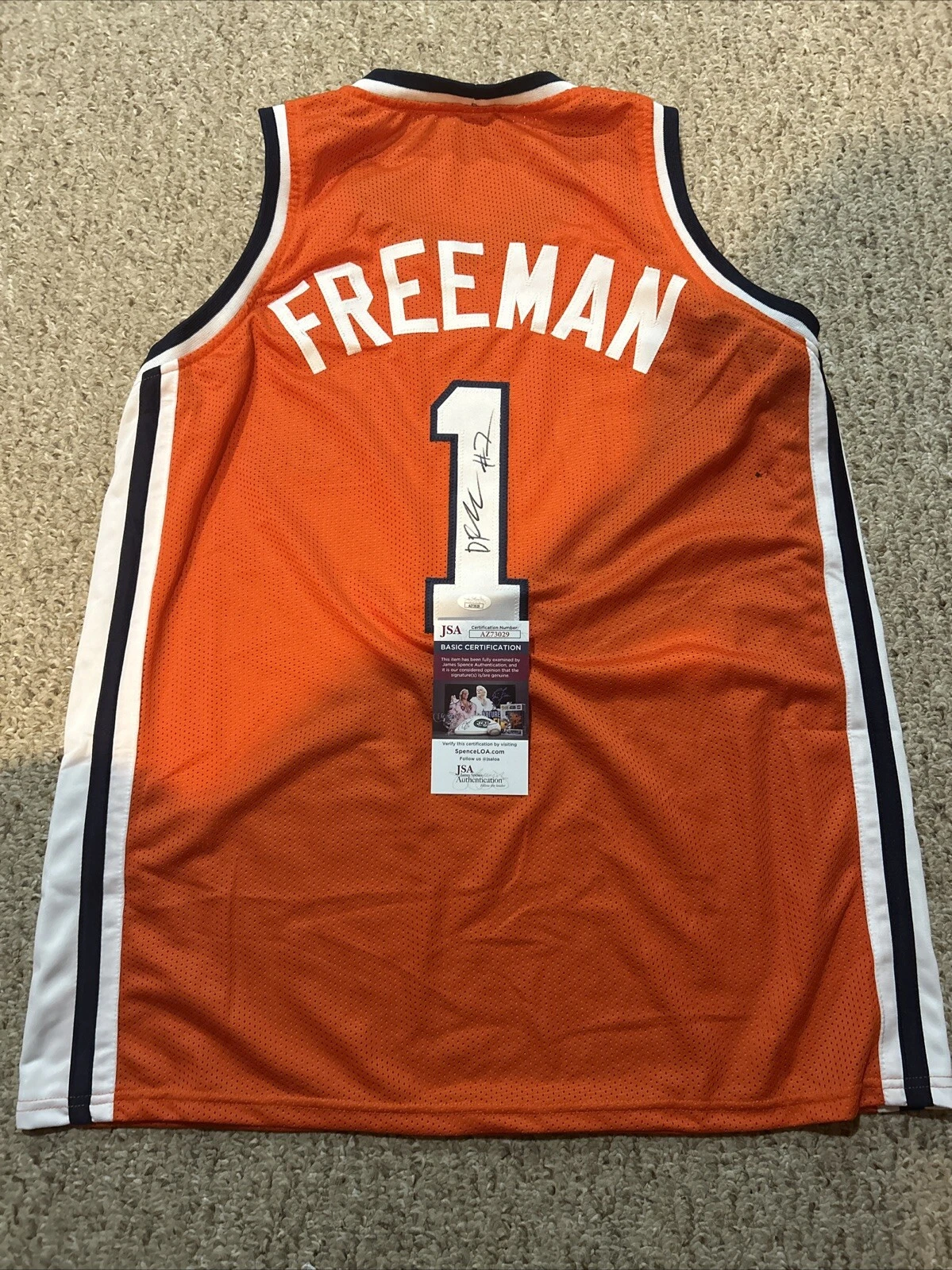 SYRACUSE ORANGE- DONNIE FREEMAN SIGNED AUTOGRAPH JERSEY JSA COA BASKETBALL CUSE