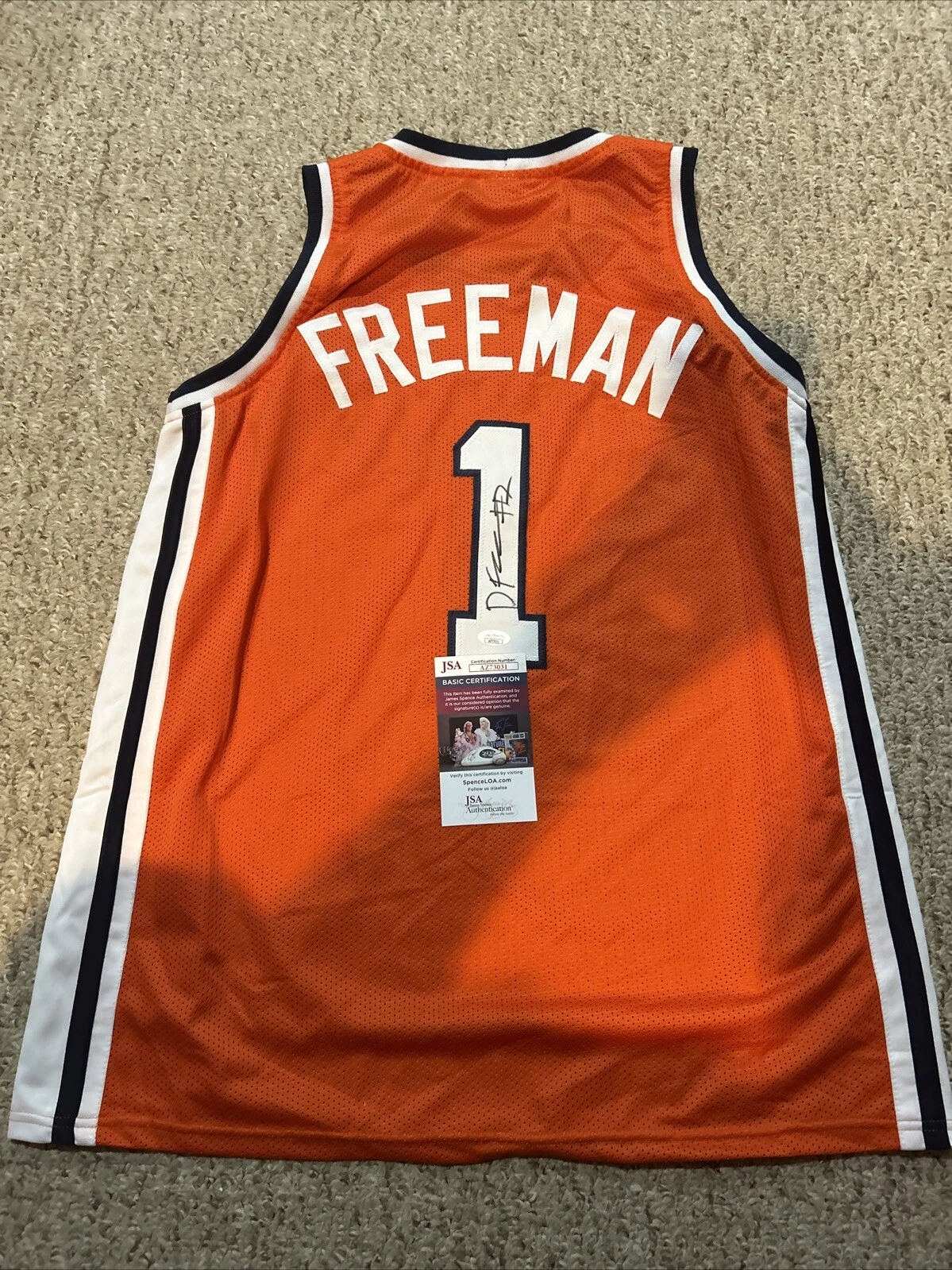 SYRACUSE ORANGE- DONNIE FREEMAN SIGNED AUTOGRAPH JERSEY JSA COA BASKETBALL CUSE