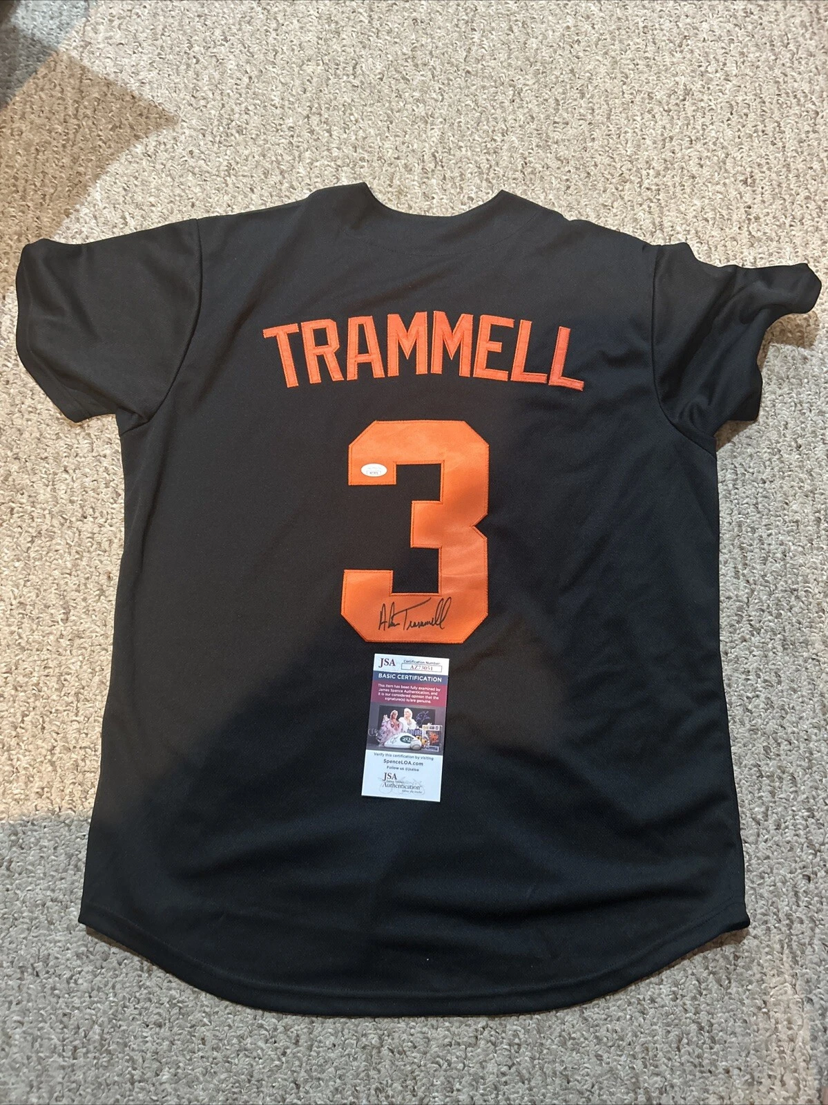 DETROIT TIGERS- ALAN TRAMMELL SIGNED AUTOGRAPH JERSEY JSA COA BASEBALL HOF