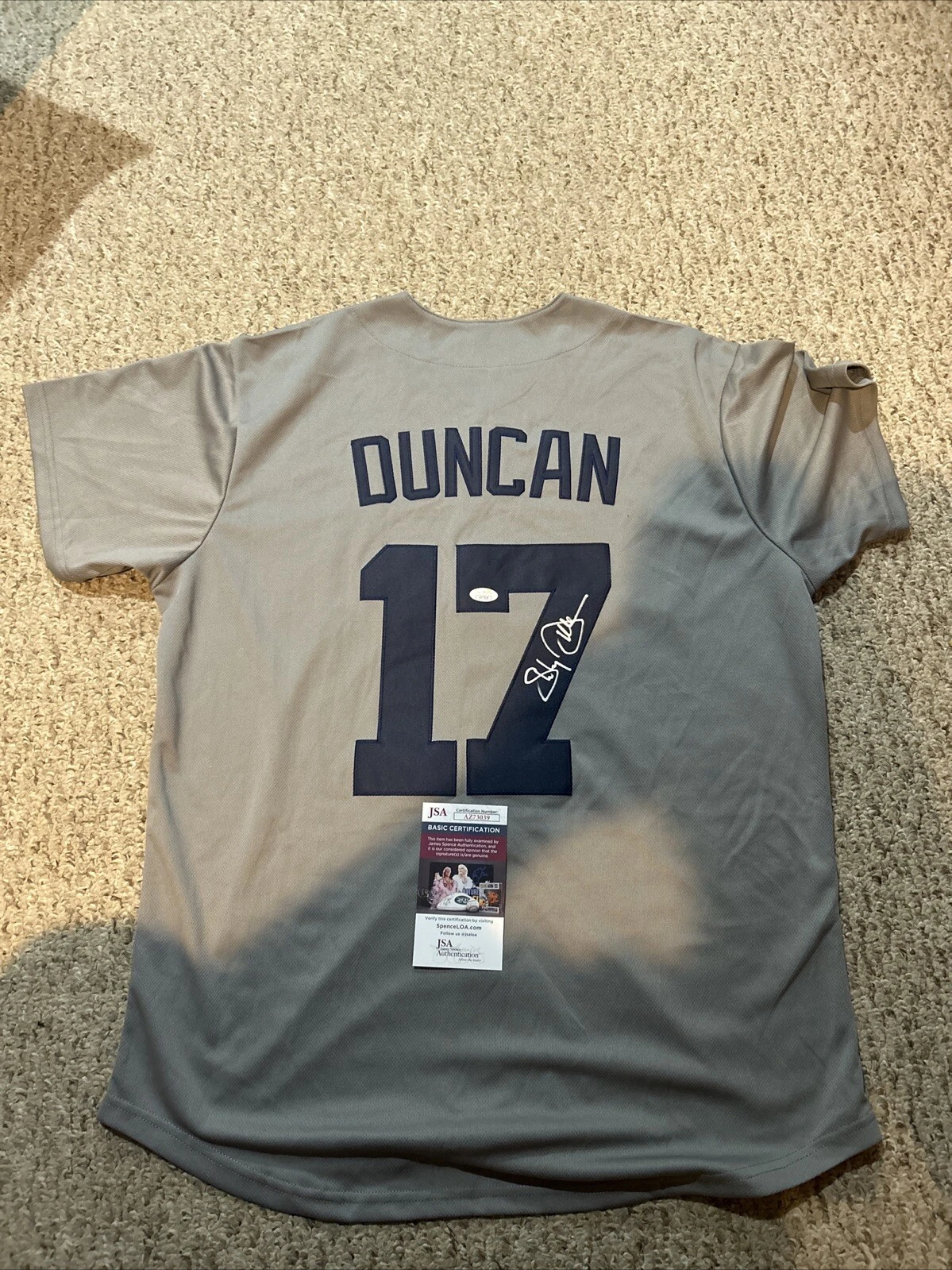 NEW YORK YANKEES- SHELLEY DUNCAN SIGNED AUTOGRAPH JERSEY JSA COA BASEBALL