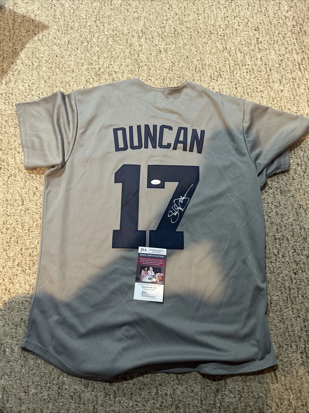 NEW YORK YANKEES- SHELLEY DUNCAN SIGNED AUTOGRAPH JERSEY JSA COA BASEBALL