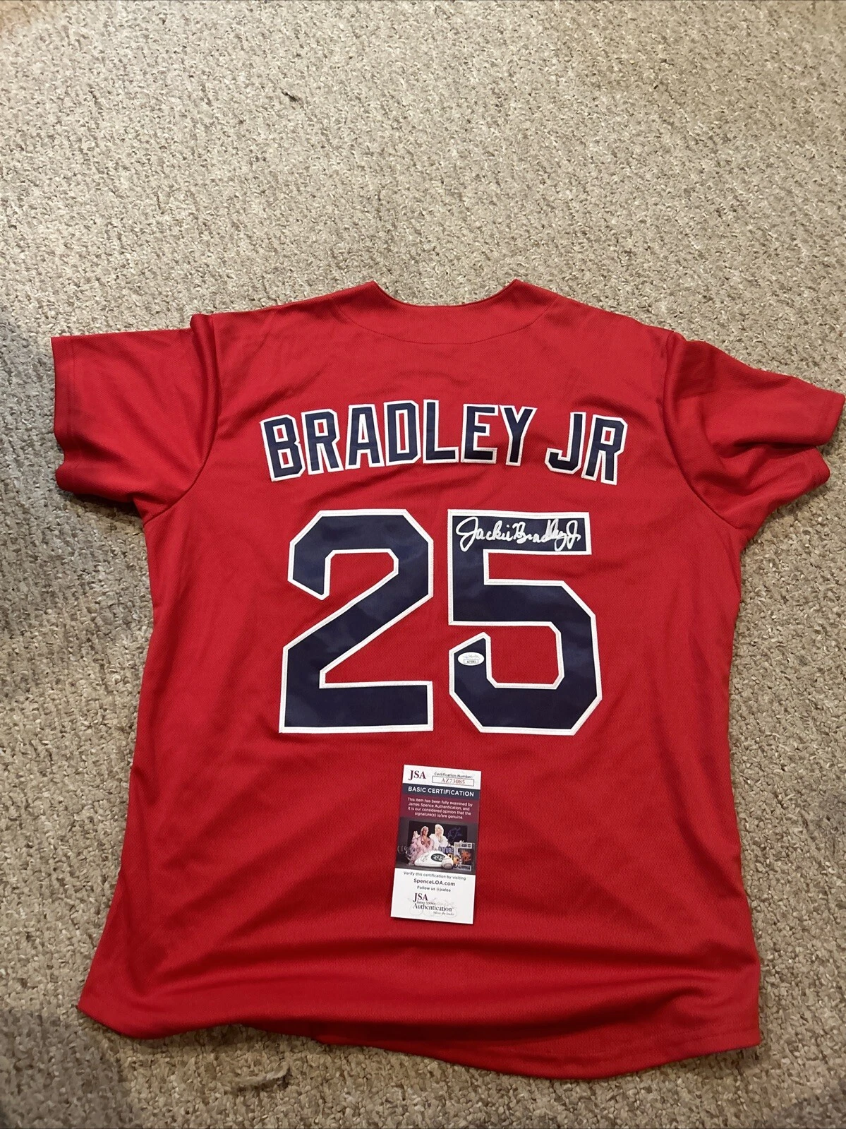 BOSTON RED SOX- JACKIE BRADLEY JR SIGNED AUTOGRAPH JERSEY JSA COA WORLD SERIES