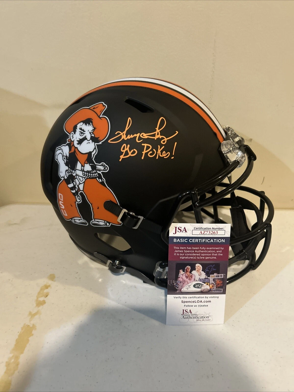 OKLAHOMA STATE COWBOYS- THURMAN THOMAS SIGNED AUTOGRAPH FULL SIZE HELMET JSA COA