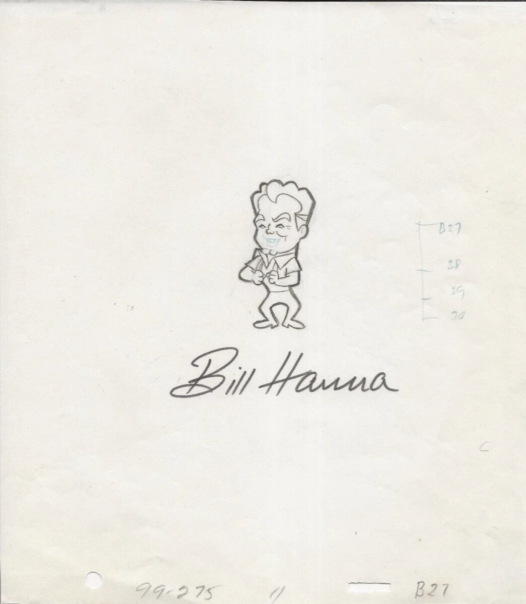 Bill Hanna REAL hand DRAWN & SIGNED Cel Self Portrait Sketch JSA LOA Barbera