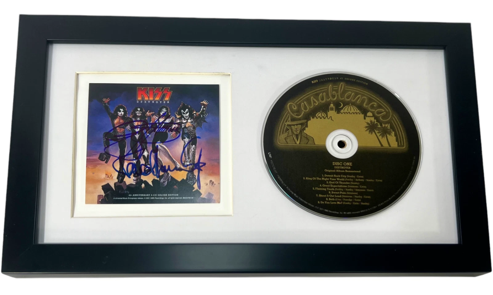 KISS BAND Signed Autograph DESTROYER CD Framed Gene Simmons Paul Stanley BAS COA