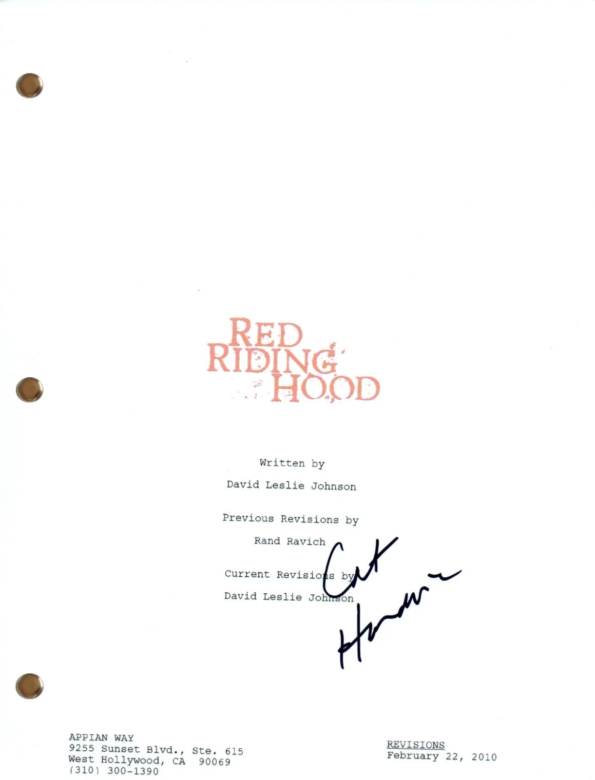 Catherine Hardwicke Signed Autograph RED RIDING HOOD Movie Script ...