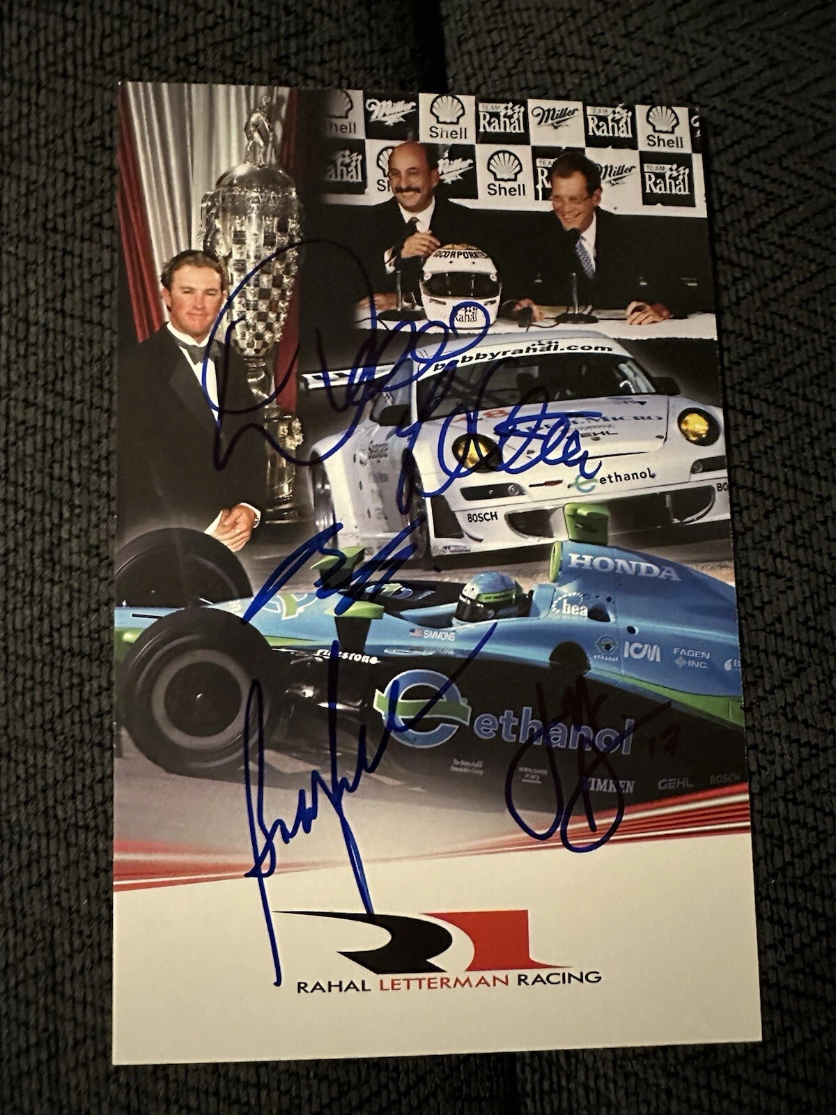 Indy 500 Promo Card Bobby Rahal Buddy Rice David Letterman Jeff Simmons Signed