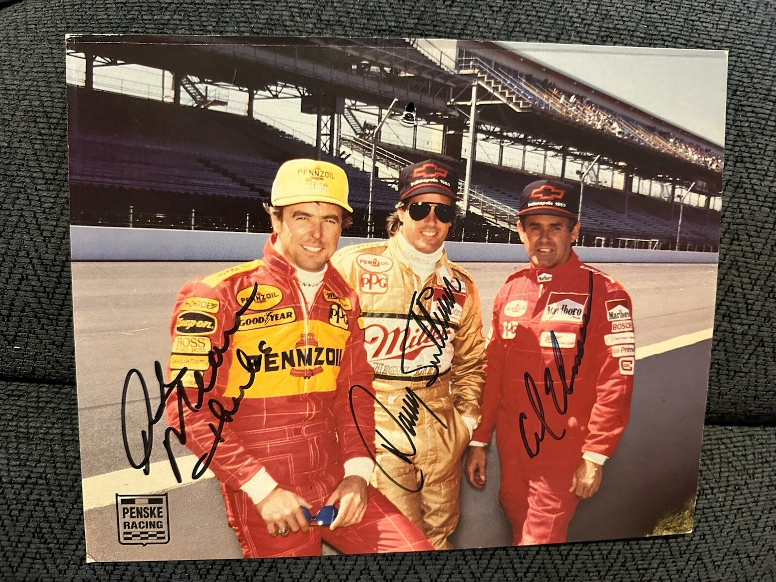 Al Unser Rick Mears Danny Sullivan Promo Card Signed Card Indianapolis 500 Hole