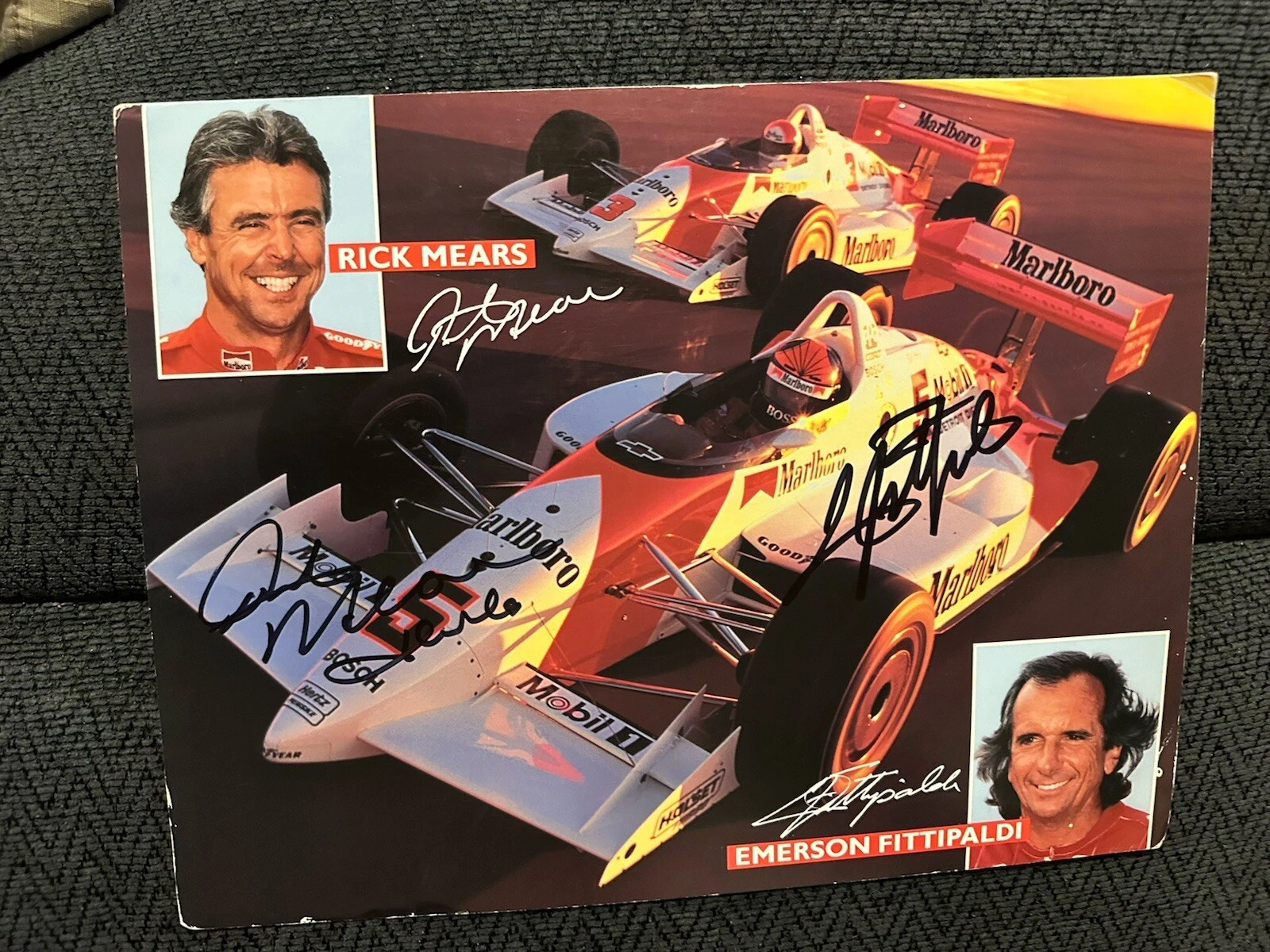 Rick Mears Emerson Fittipaldi Promo Hero Card Signed Card Indianapolis Indy 500