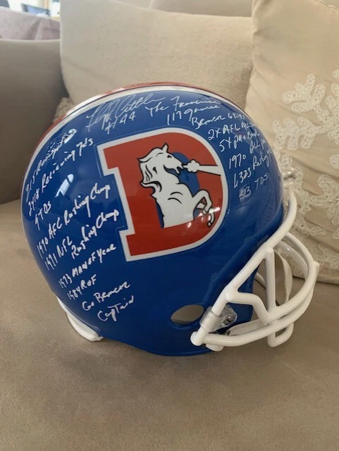 FLOYD LITTLE SIGNED FULL SIZE RIDDELL BRONCOS STAT HELMET+JSA    17 INSCRIPTIONS