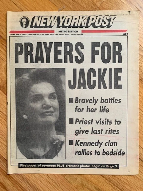 JACKIE KENNEDY ONASSIS LOT OF 2 NEWSPAPERS FROM HER 1994 DEATH      NY POST