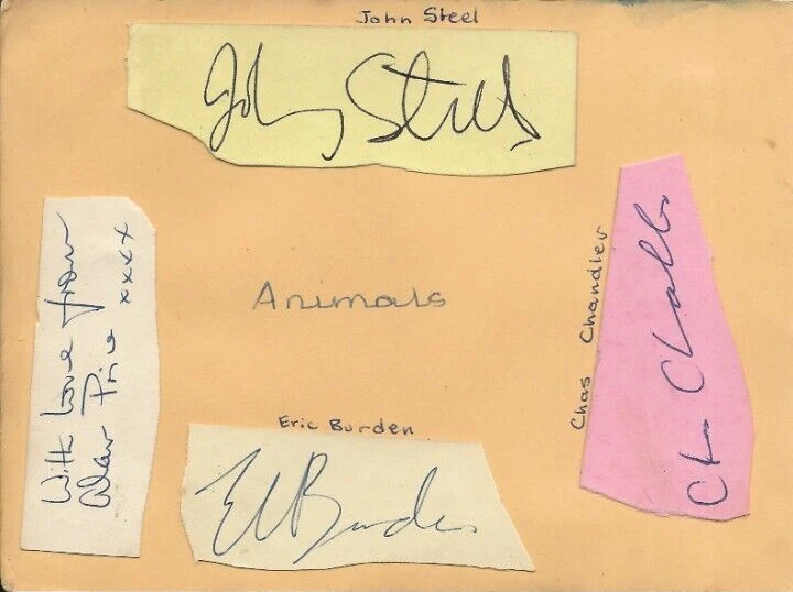 The Animals original band REAL hand SIGNED Album Page JSA LOA Eric Burdon