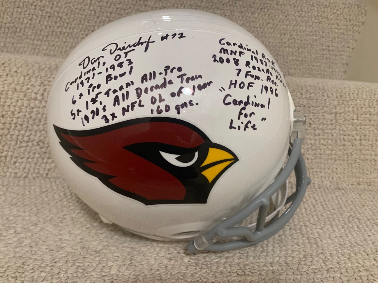 DAN DIERDORF HAND SIGNED CARDINALS FULL SIZE HELMET      13 INSCRIPTIONS     JSA