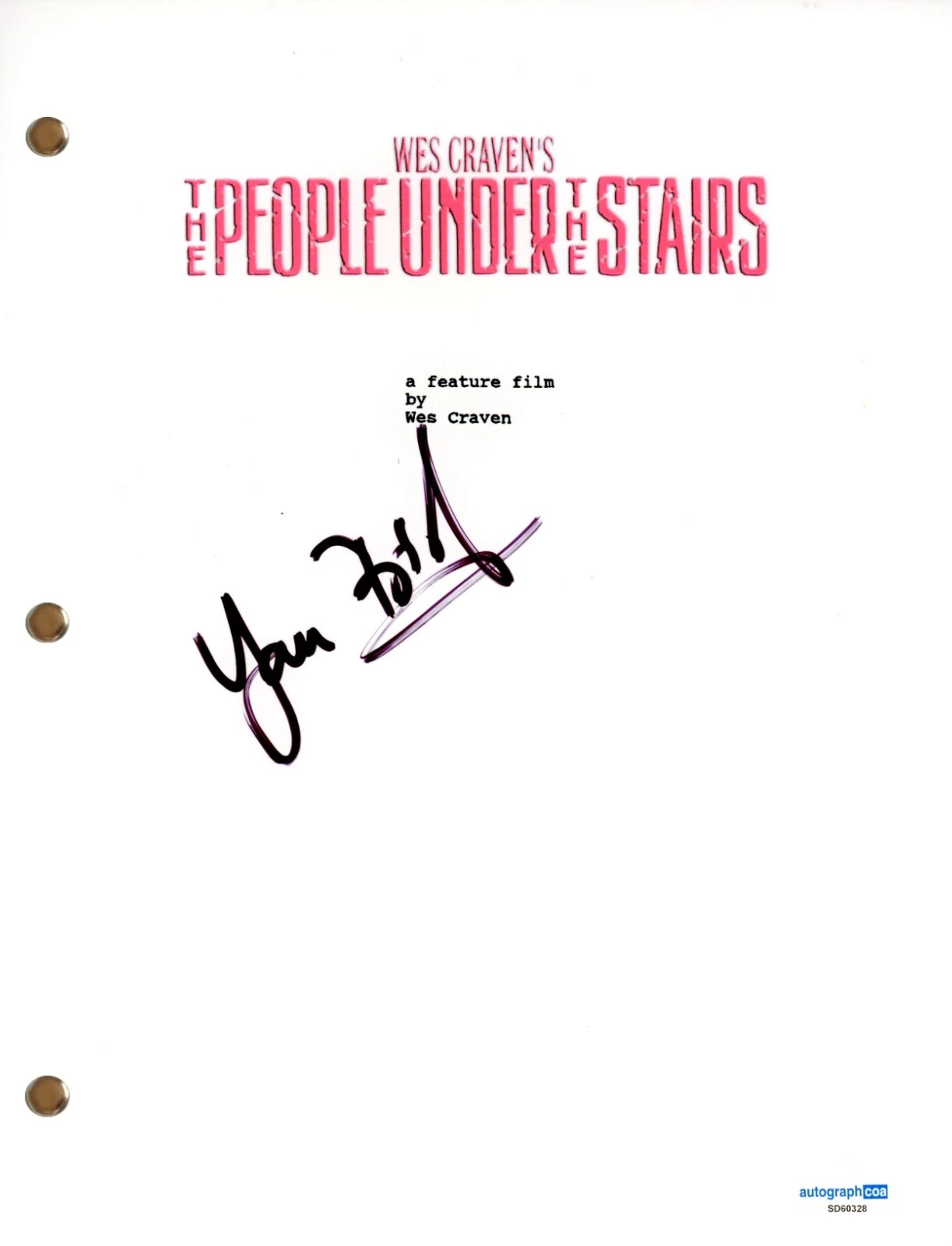 YAN BIRCH “PEOPLE UNDER THE STAIRS” SIGNED AUTOGRAPH MOVIE SCRIPT HORROR ACOA COLLECTIBLE MEMORABILIA