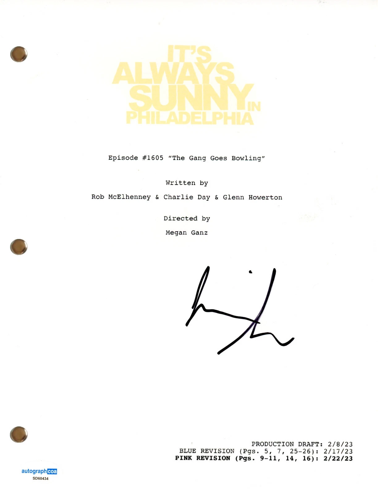 Jimmi Simpson It’s Always Sunny In Philadelphia Signed Full Episode Script ACOA