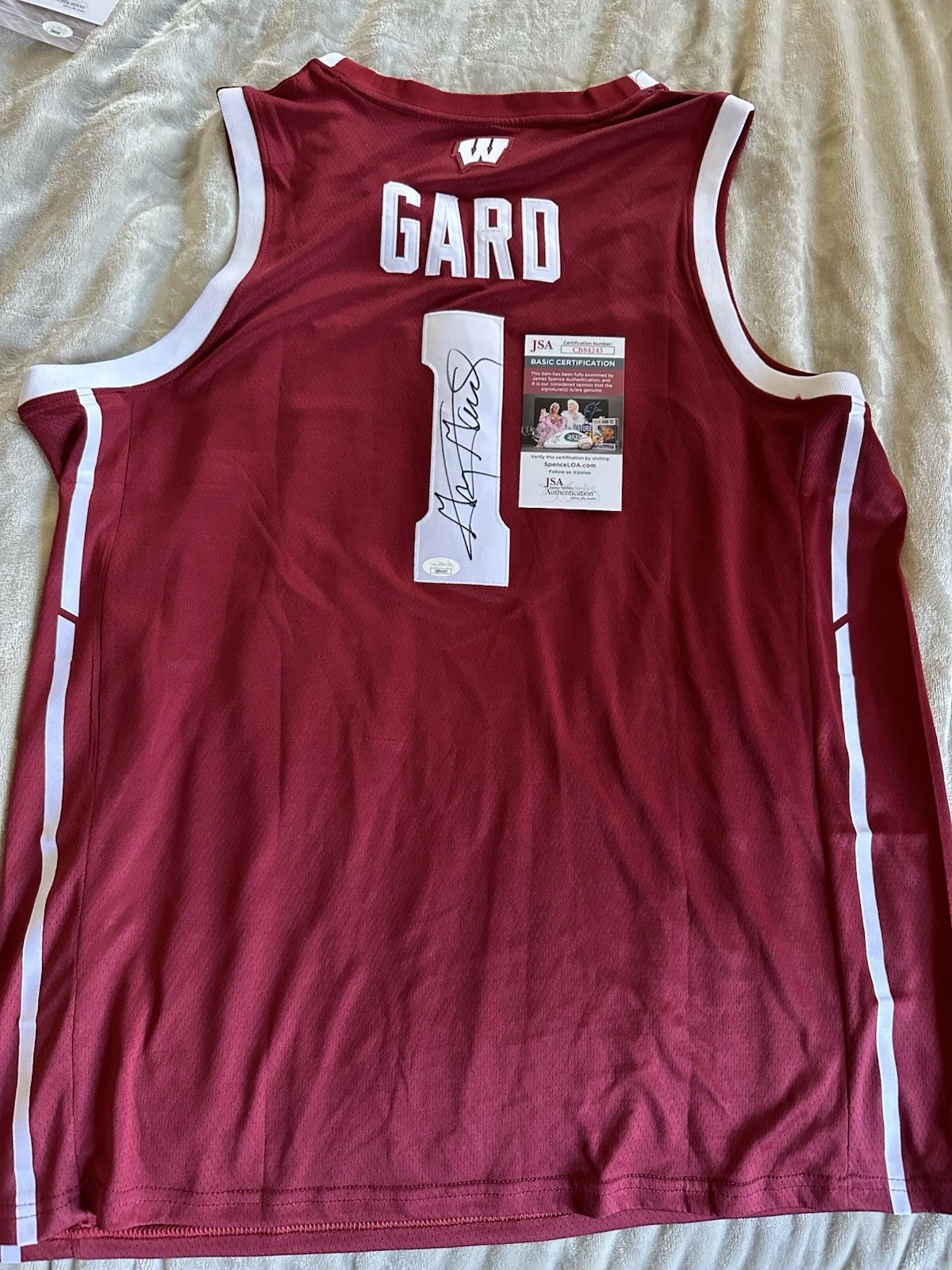 Greg Gard SIGNED Wisconsin Jersey Stitched XL JSA Authentication COA