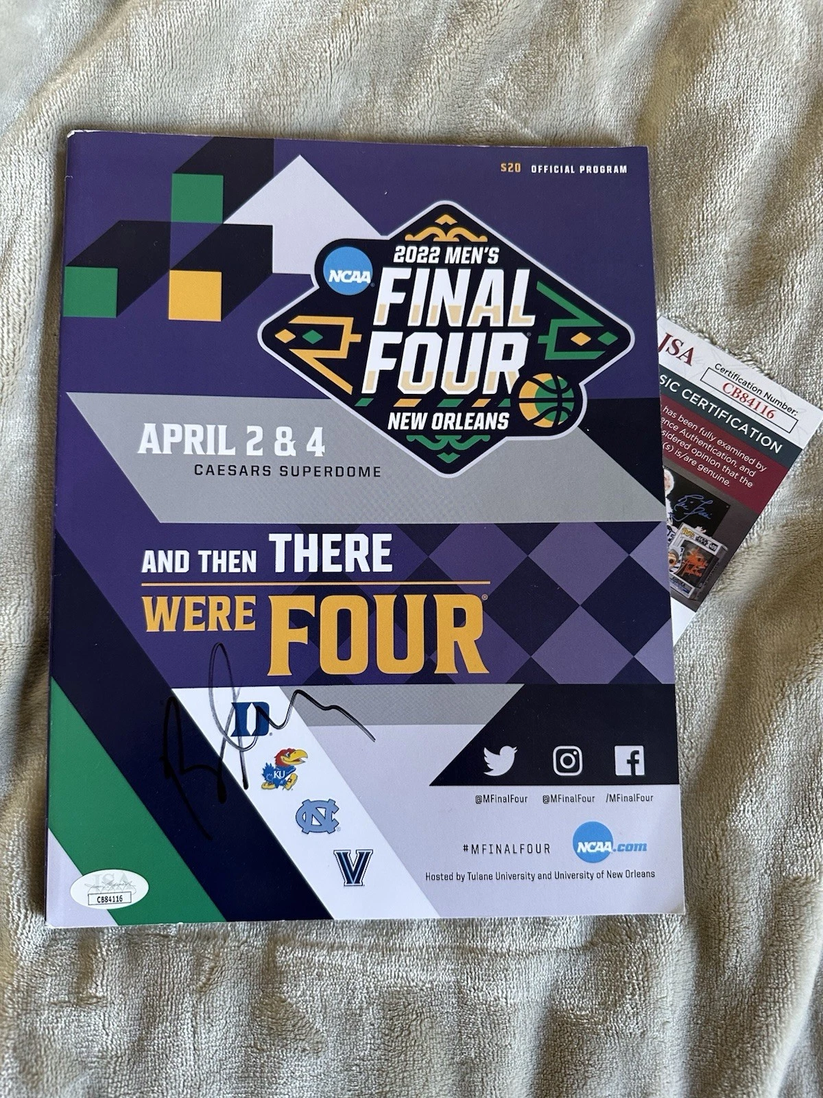 Bill Self Signed 2022 NCAA Final Four Program JSA Authentication COA Kansas