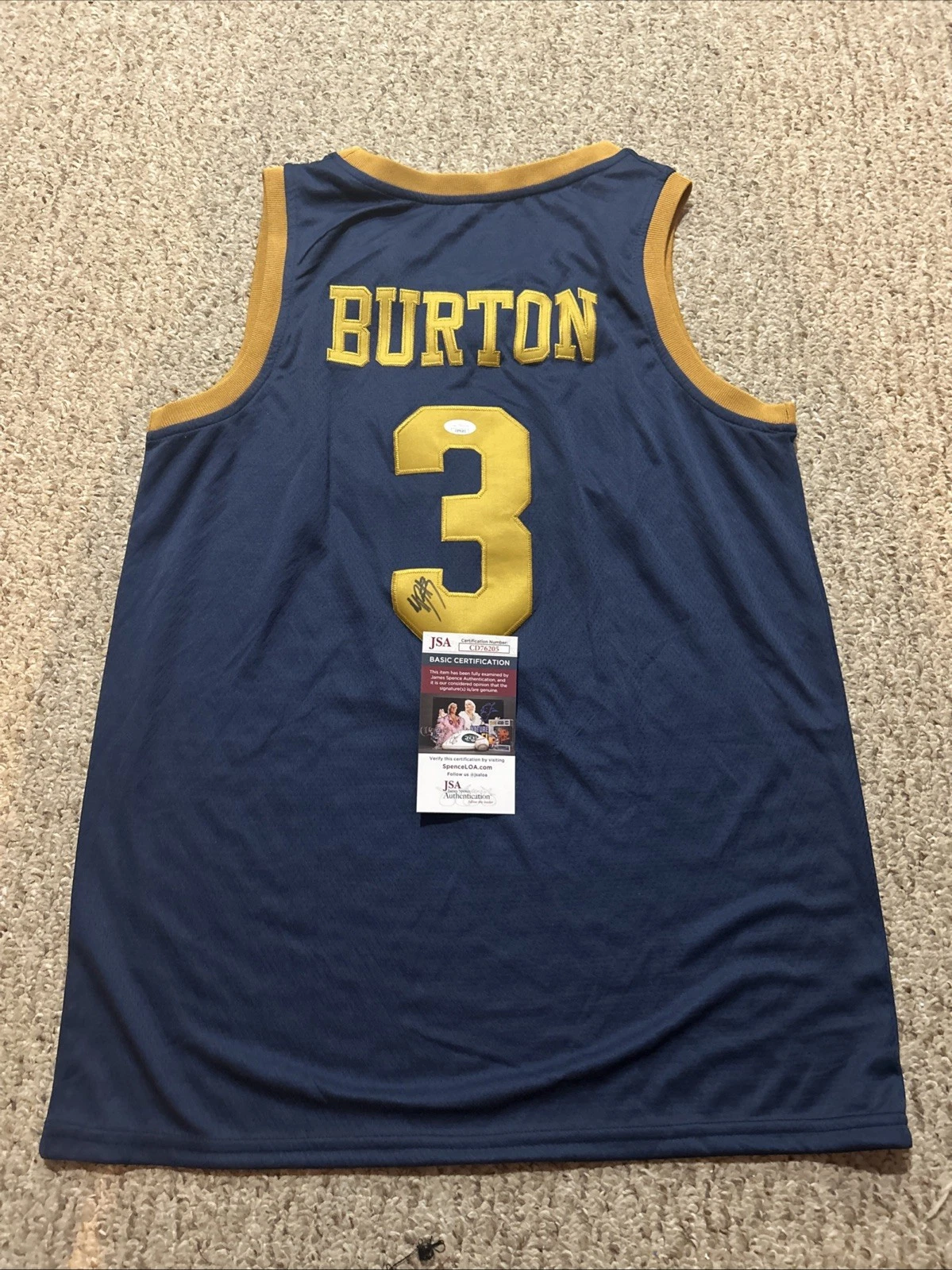 NOTRE DAME FIGHTING IRISH- MARKUS BURTON SIGNED AUTOGRAPH JERSEY JSA COA ALL ACC