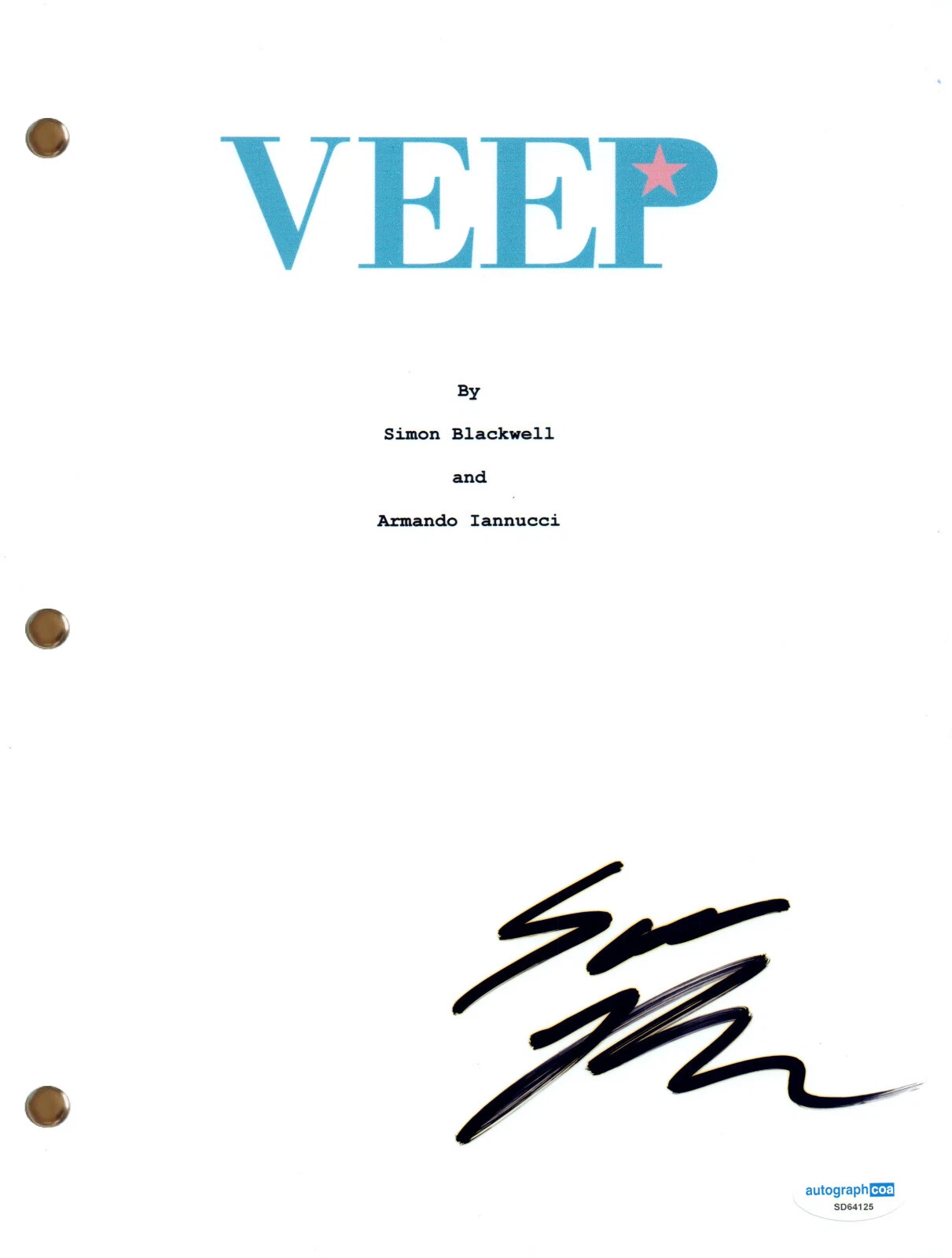 Sam Richardson “Veep” Signed Autograph  Pilot Episode Script TV Screenplay ACOA