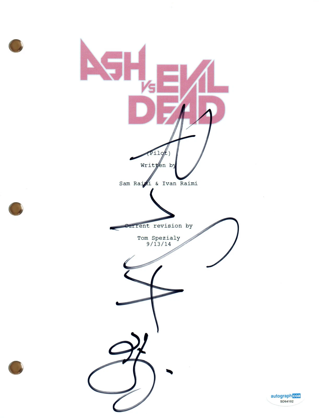 Ray Santiago “Ash vs Evil Dead” Signed Autograph Pilot Script TV Screenplay ACOA