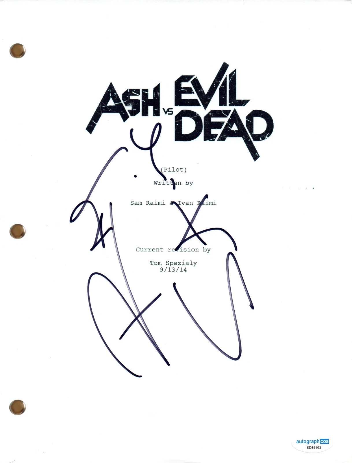 Ray Santiago “Ash vs Evil Dead” Signed Autograph Pilot Script TV Screenplay ACOA