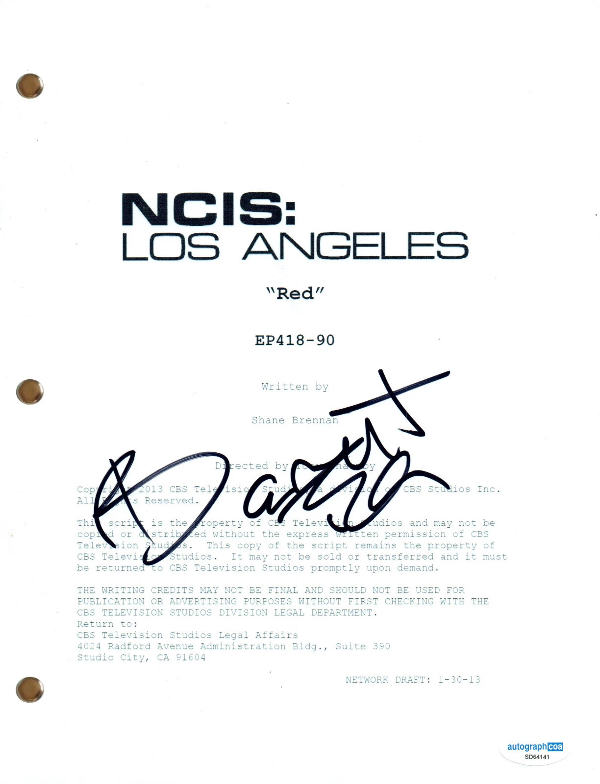 Barrett Foa “NCIS: Los Angeles” Signed Autograph Full Script TV Screenplay ACOA